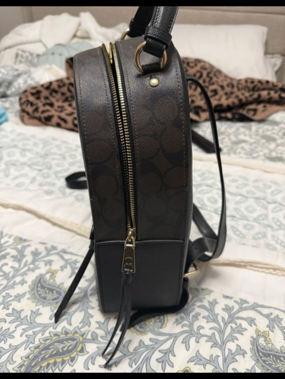 Coach Black Staffiano Leather Mini Backpack with Gold Hardware Accents